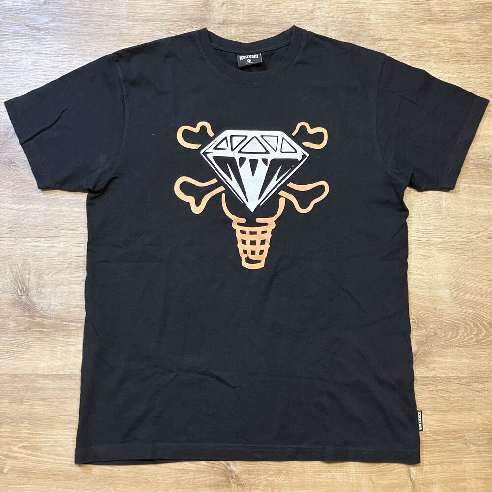 BBC ICE CREAM T SHIRT SIZE LARGE DIAMOND CONE Black NEW